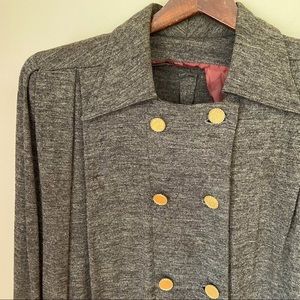 Vintage Gray Collared Dress with Gold Buttons